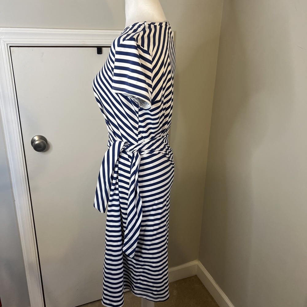 J. McLaughlin Catalina Cloth Striped Side Tie Dress Navy White Medium - Picture 5 of 9
